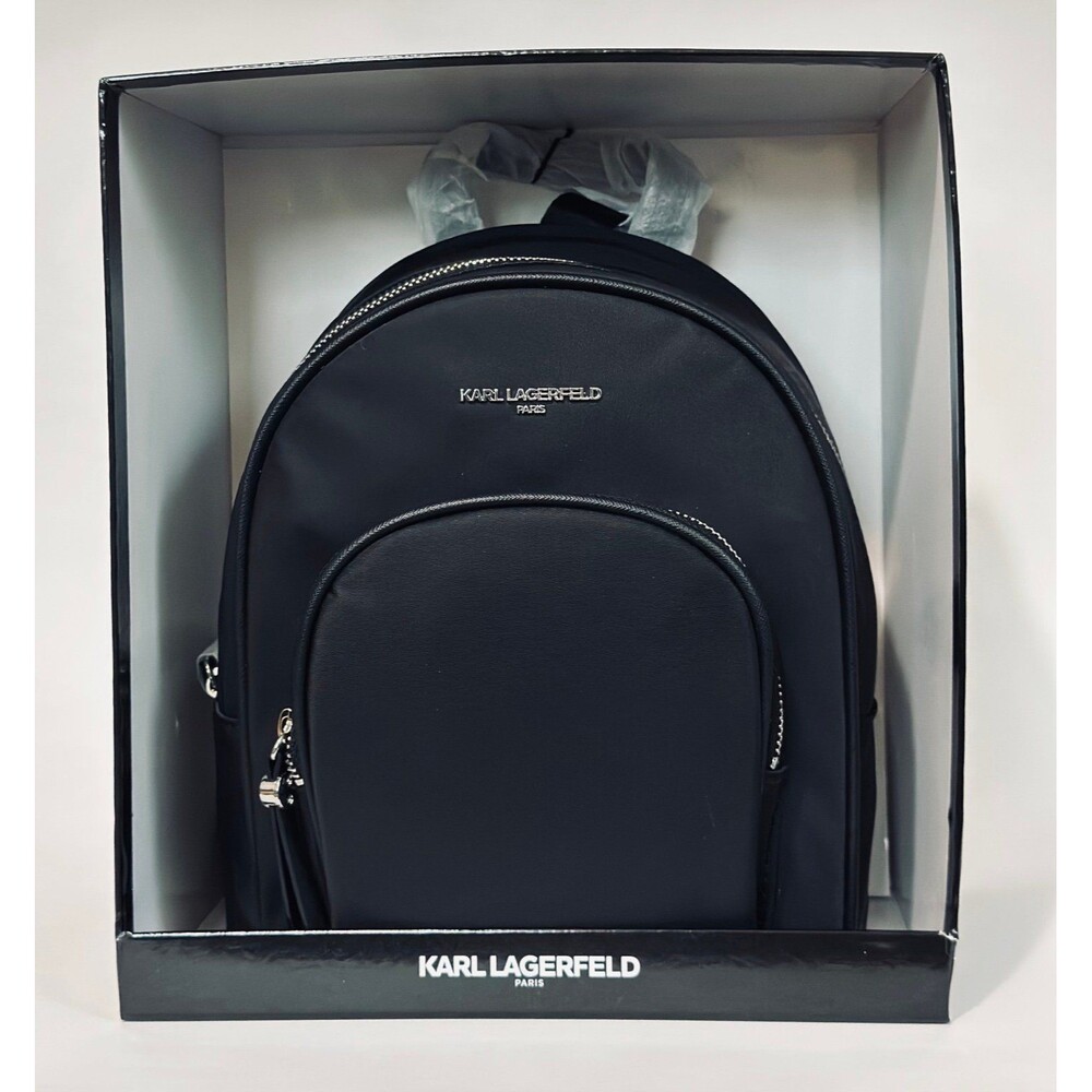 Karl Lagerfeld Paris Cara Mini Backpack Women's Black Shoulder Strap Bag SILVER